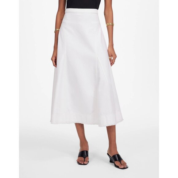 Madewell Fluted Midi Skirt Women’s 25 Tile White Cotton Denim Raw Hem Flared NWT - Picture 3 of 16